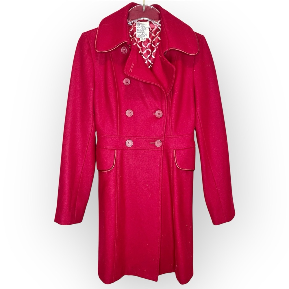 Anthropologie Tulle Women's Double-Breasted Red Wool Pea Coat Size S